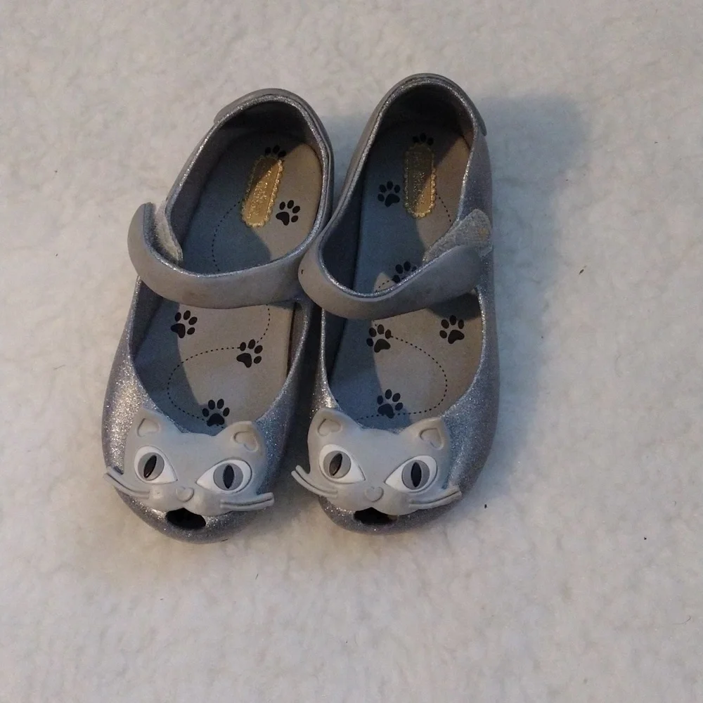 Mini Melissa Silver Glitter Cat Mary Jane Toddler Shoes